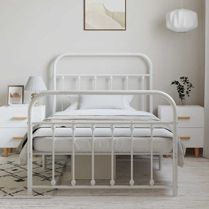 White Metal Bed Frame 100x190cm with Footboard - No Mattress Included