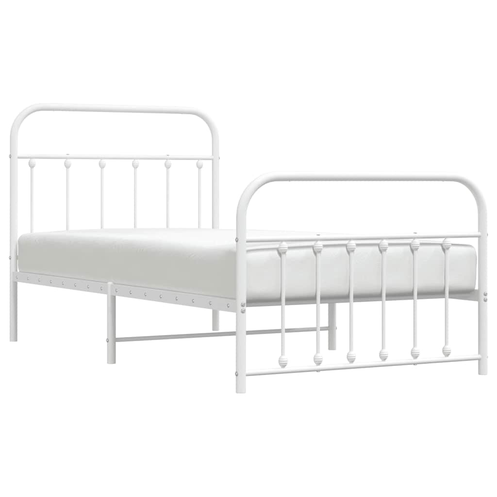 White Metal Bed Frame 100x190cm with Footboard - No Mattress Included