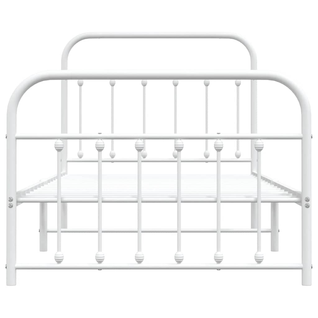 White Metal Bed Frame 100x190cm with Footboard - No Mattress Included