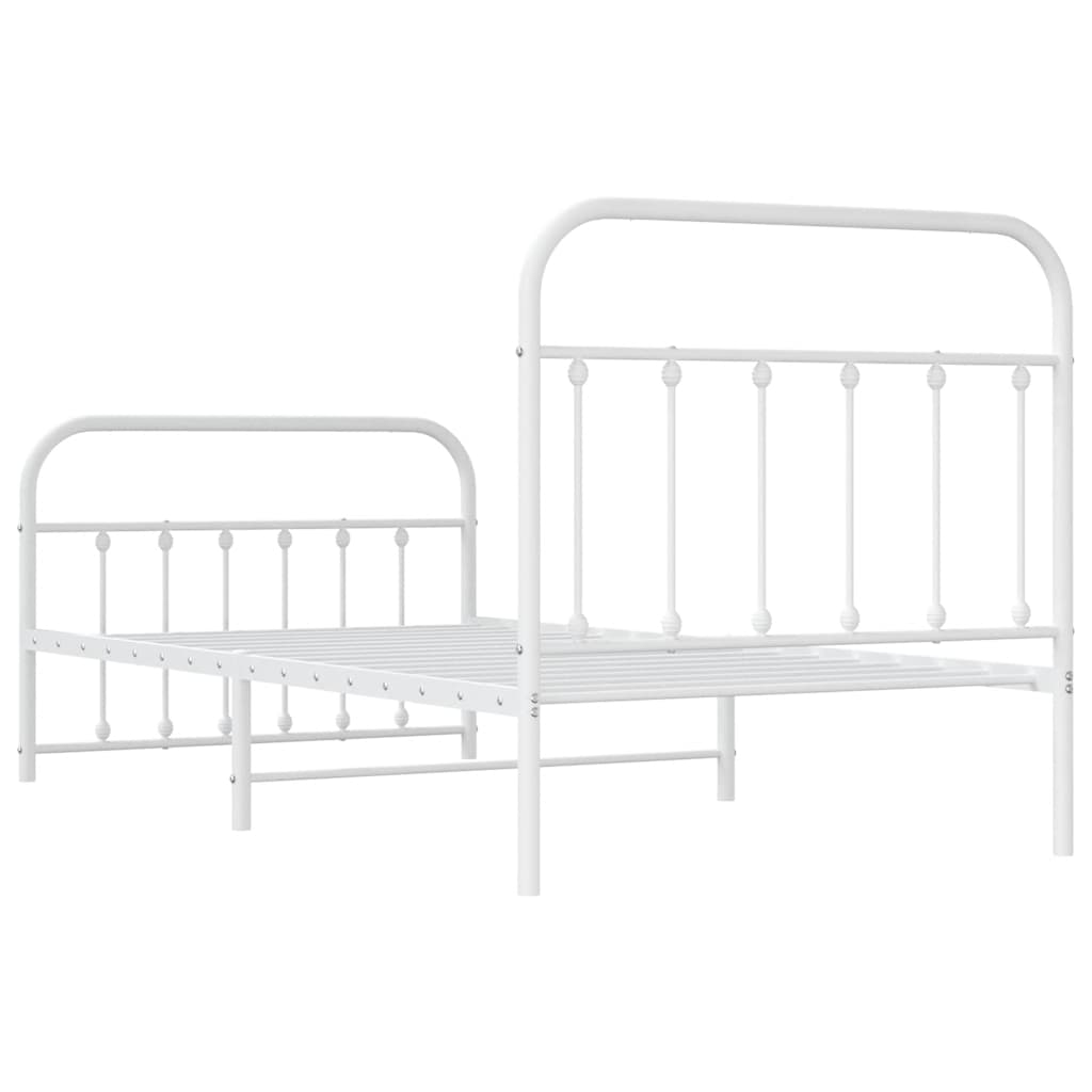 White Metal Bed Frame 100x190cm with Footboard - No Mattress Included