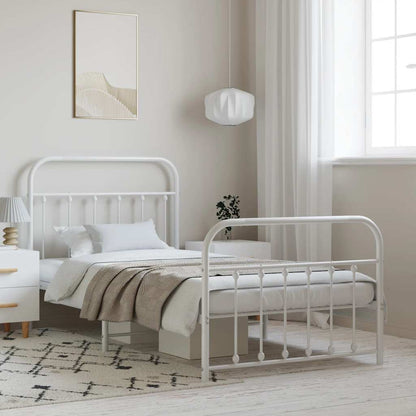 White Metal Bed Frame 100x190cm with Footboard - No Mattress Included