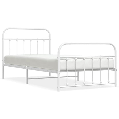 White Metal Bed Frame with Footboard, 100x200cm - No Mattress