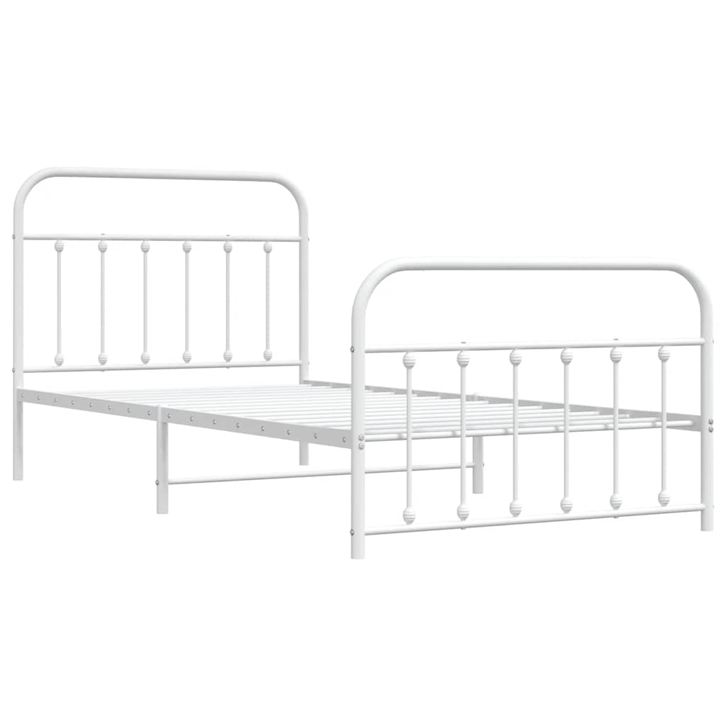 White Metal Bed Frame with Footboard, 100x200cm - No Mattress
