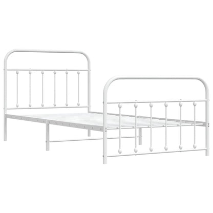 White Metal Bed Frame with Footboard, 100x200cm - No Mattress