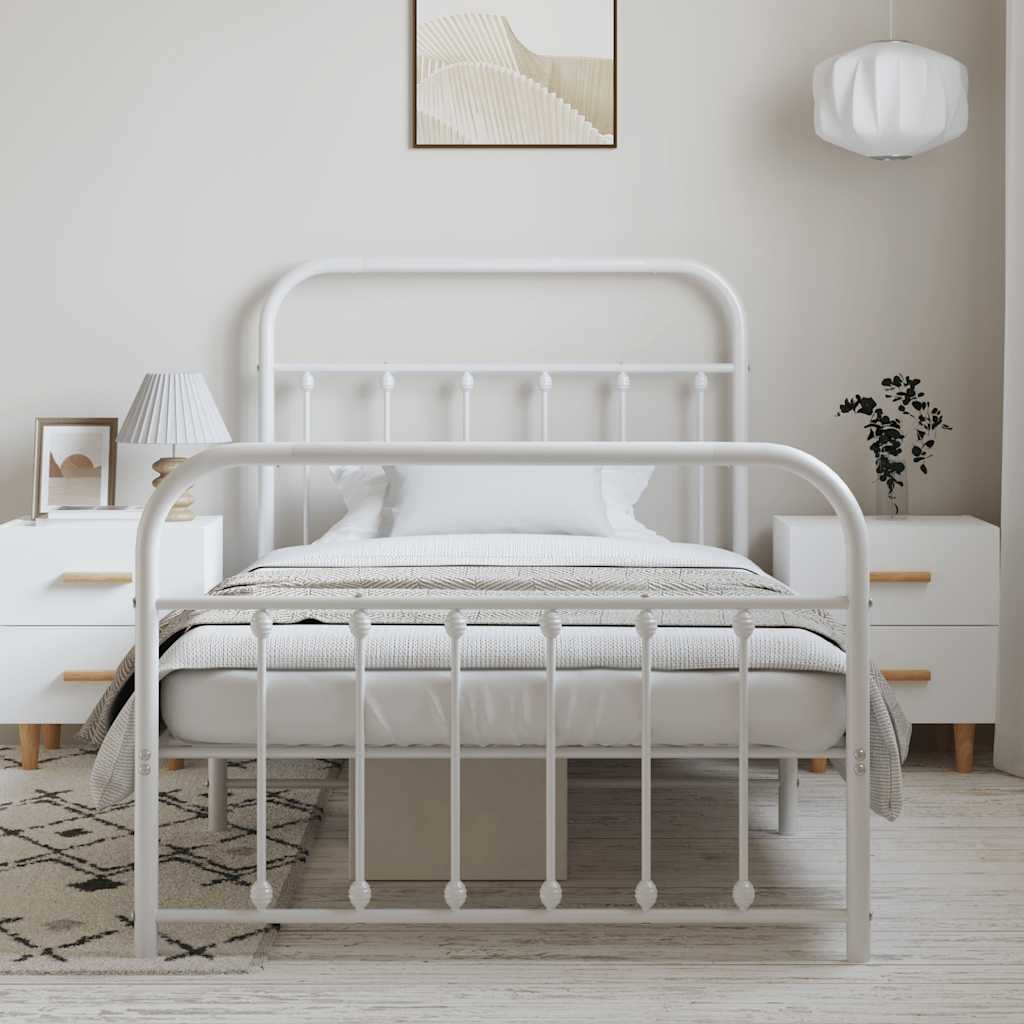 White Metal Bed Frame with Footboard, 100x200cm - No Mattress