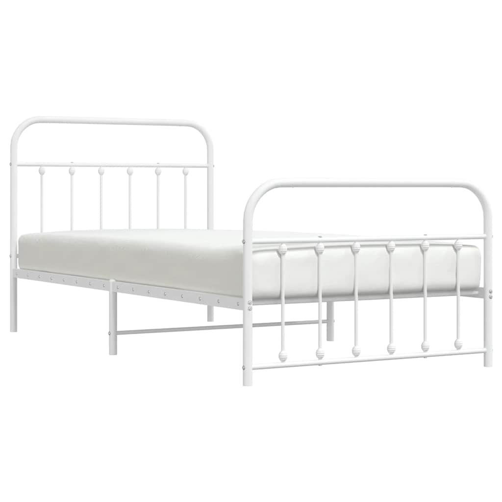 White Metal Bed Frame with Footboard, 100x200cm - No Mattress
