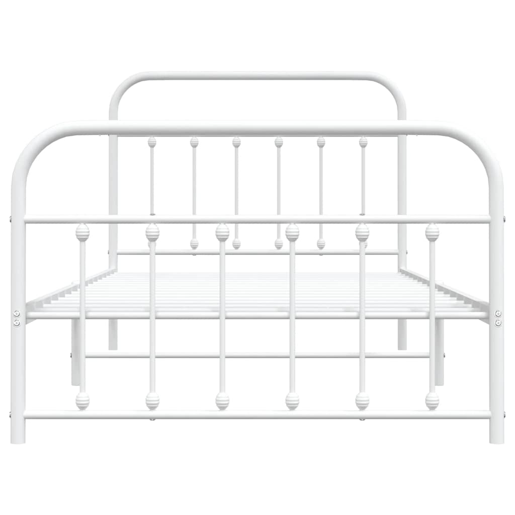 White Metal Bed Frame with Footboard, 100x200cm - No Mattress