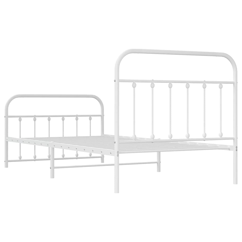 White Metal Bed Frame with Footboard, 100x200cm - No Mattress
