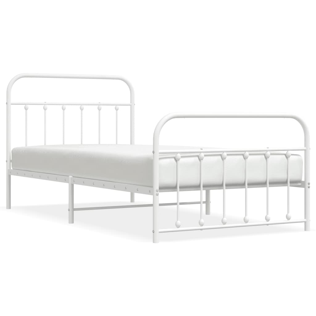 White Metal Bed Frame with Footboard - Durable 107x203cm Design