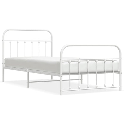 White Metal Bed Frame with Footboard - Durable 107x203cm Design