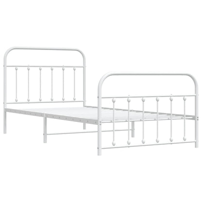 White Metal Bed Frame with Footboard - Durable 107x203cm Design