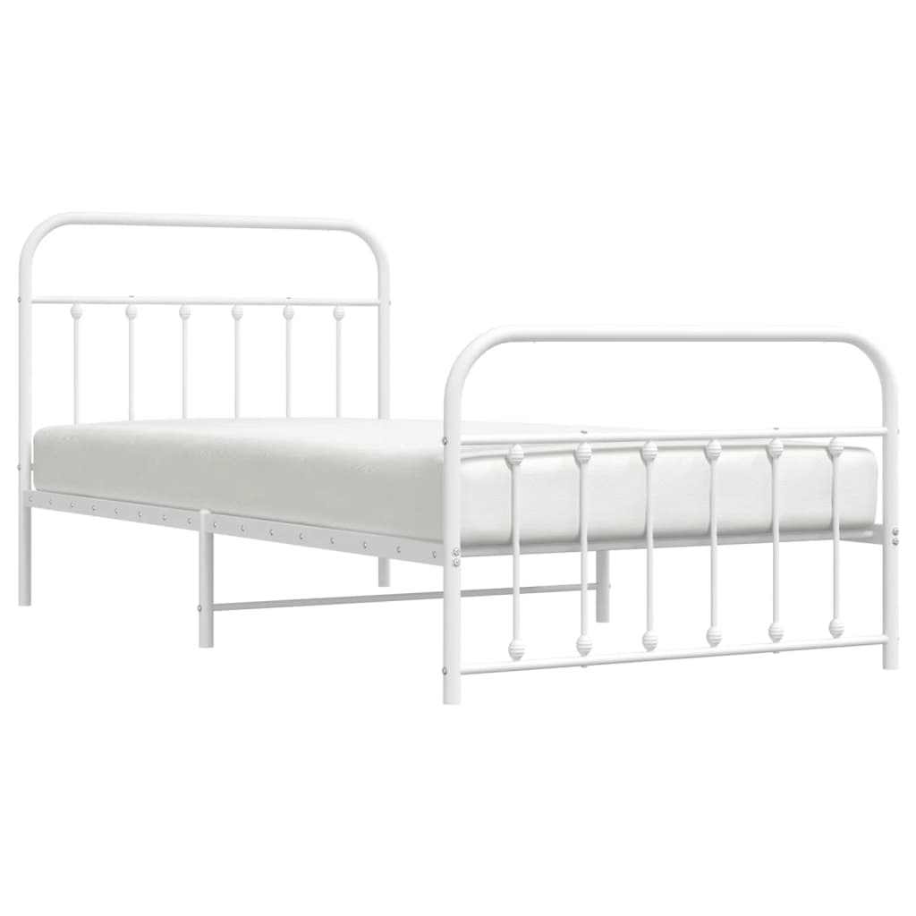 White Metal Bed Frame with Footboard - Durable 107x203cm Design