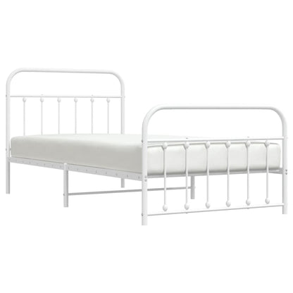 White Metal Bed Frame with Footboard - Durable 107x203cm Design