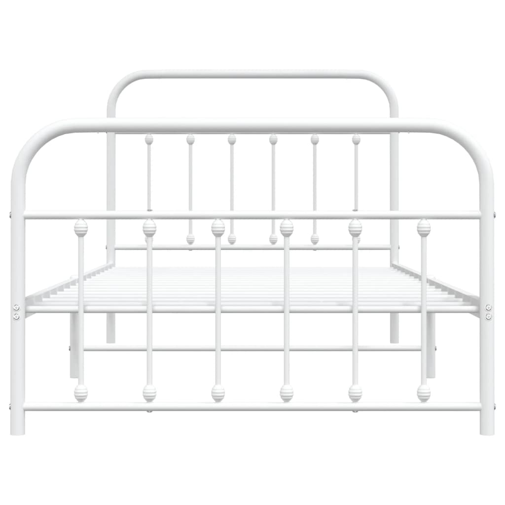 White Metal Bed Frame with Footboard - Durable 107x203cm Design