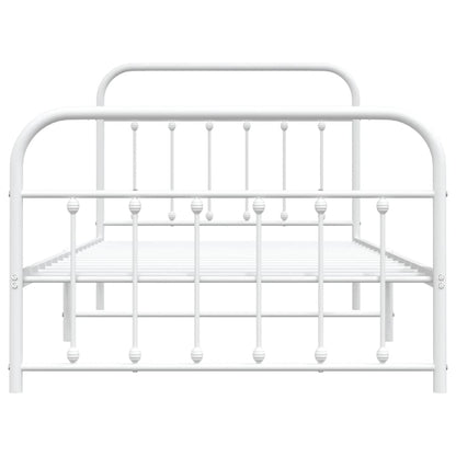 White Metal Bed Frame with Footboard - Durable 107x203cm Design