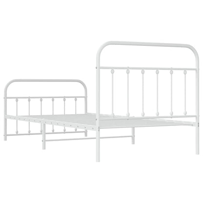 White Metal Bed Frame with Footboard - Durable 107x203cm Design