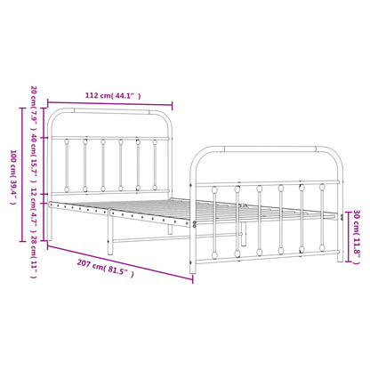 White Metal Bed Frame with Footboard - Durable 107x203cm Design