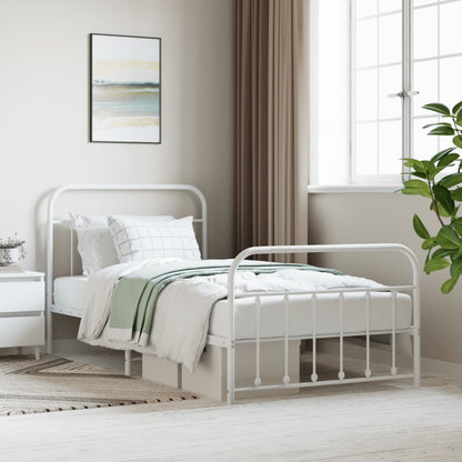 White Metal Bed Frame with Footboard - Durable 107x203cm Design