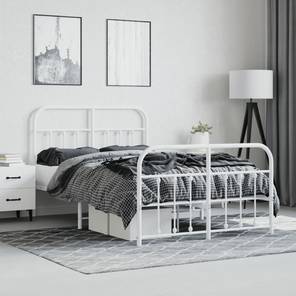 White Metal Bed Frame with Footboard 120x190cm - No Mattress