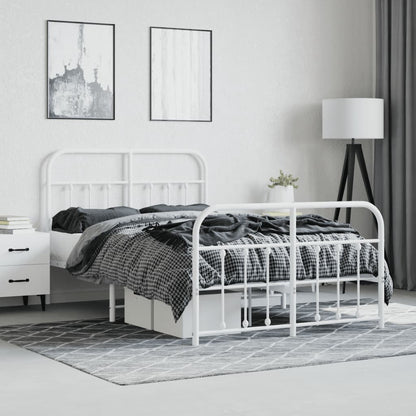 White Metal Bed Frame with Footboard 120x190cm - No Mattress
