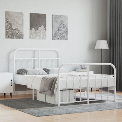 White Metal Bed Frame with Footboard 120x190cm - No Mattress