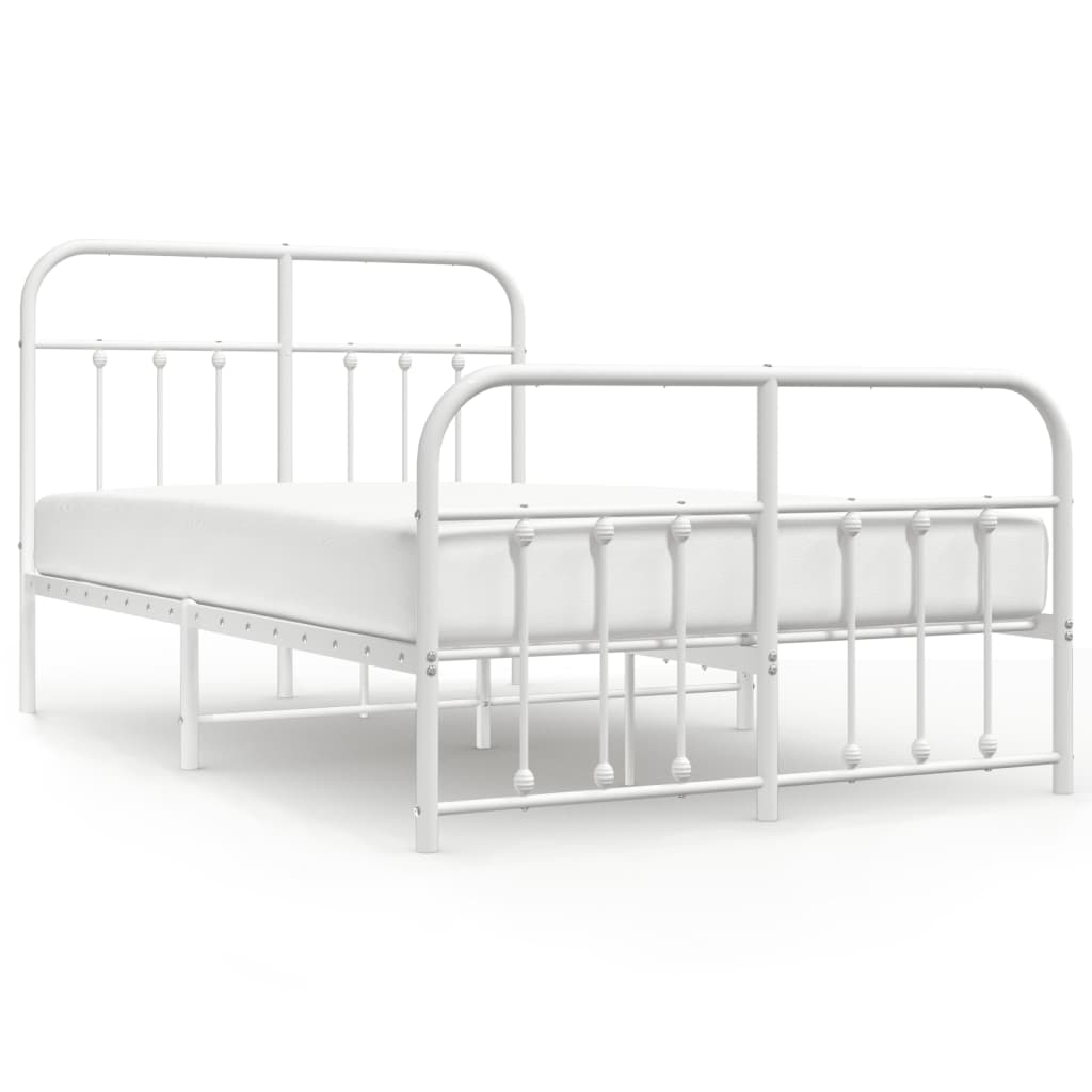 White Metal Bed Frame with Footboard, 120x200cm - No Mattress