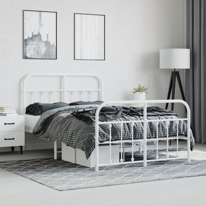 White Metal Bed Frame with Footboard, 120x200cm - No Mattress