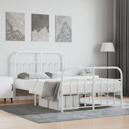 White Metal Bed Frame with Footboard, 120x200cm - No Mattress