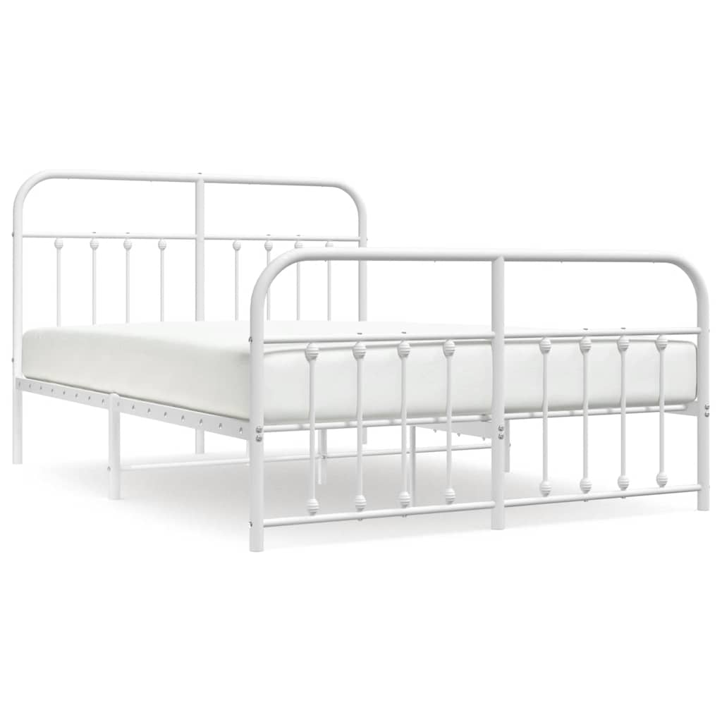 White Metal Bed Frame with Footboard - 135x190cm (No Mattress)
