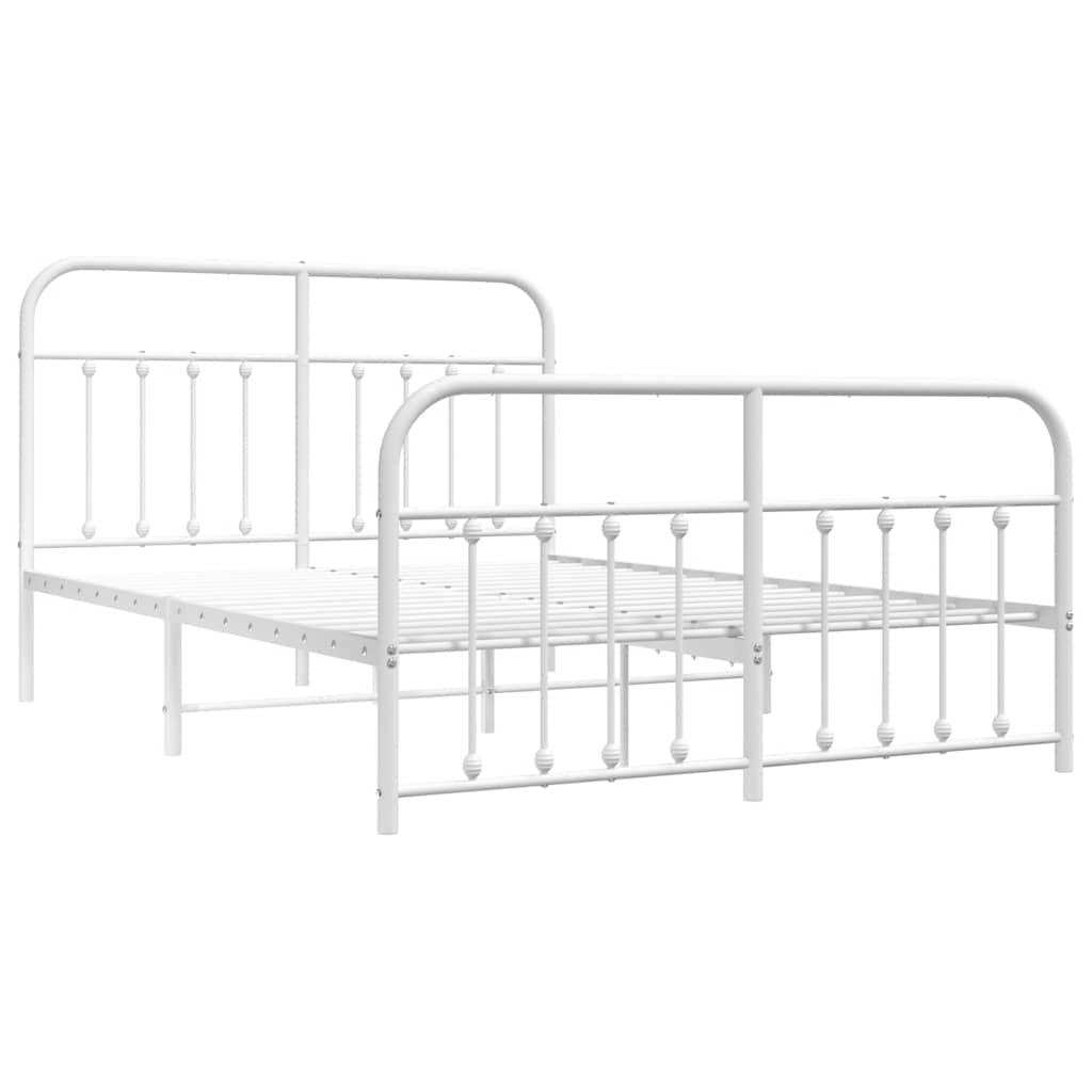 White Metal Bed Frame with Footboard - 135x190cm (No Mattress)