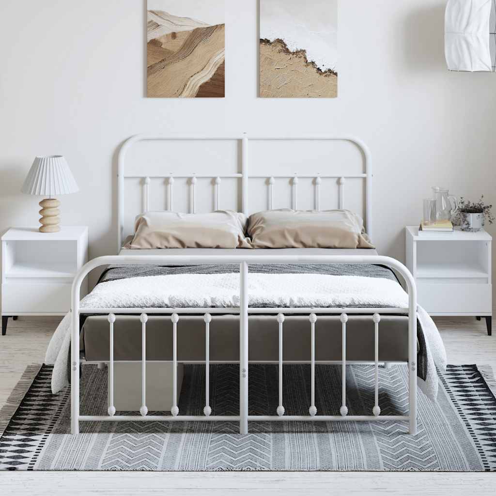 White Metal Bed Frame with Footboard - 135x190cm (No Mattress)
