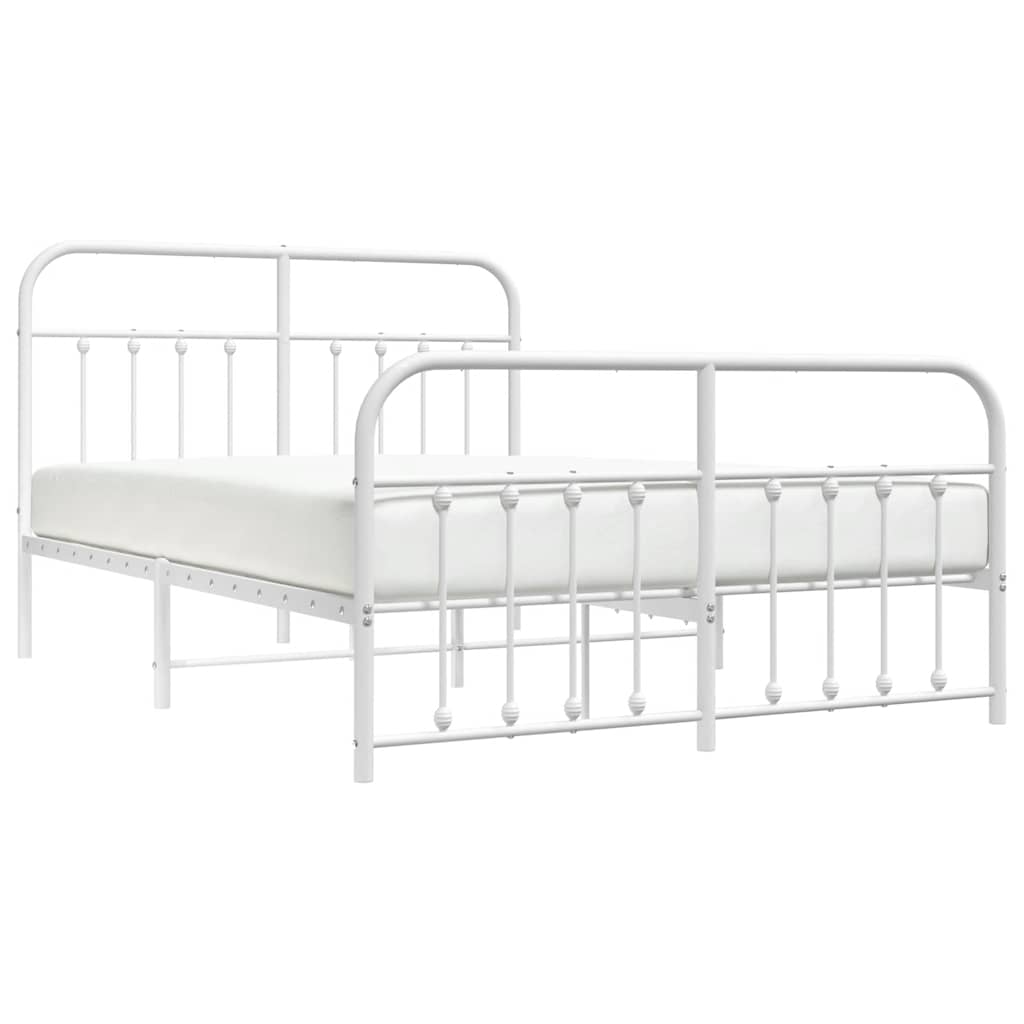 White Metal Bed Frame with Footboard - 135x190cm (No Mattress)