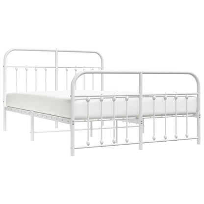 White Metal Bed Frame with Footboard - 135x190cm (No Mattress)