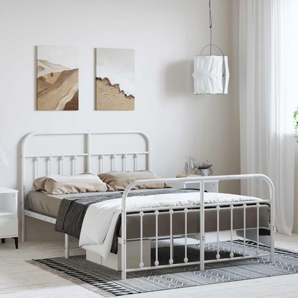 White Metal Bed Frame with Footboard - 135x190cm (No Mattress)