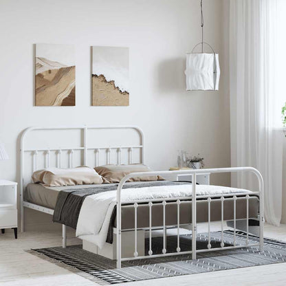 White Metal Bed Frame with Footboard - 135x190cm (No Mattress)