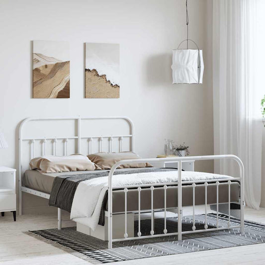 White Metal Bed Frame with Footboard - 135x190cm (No Mattress)