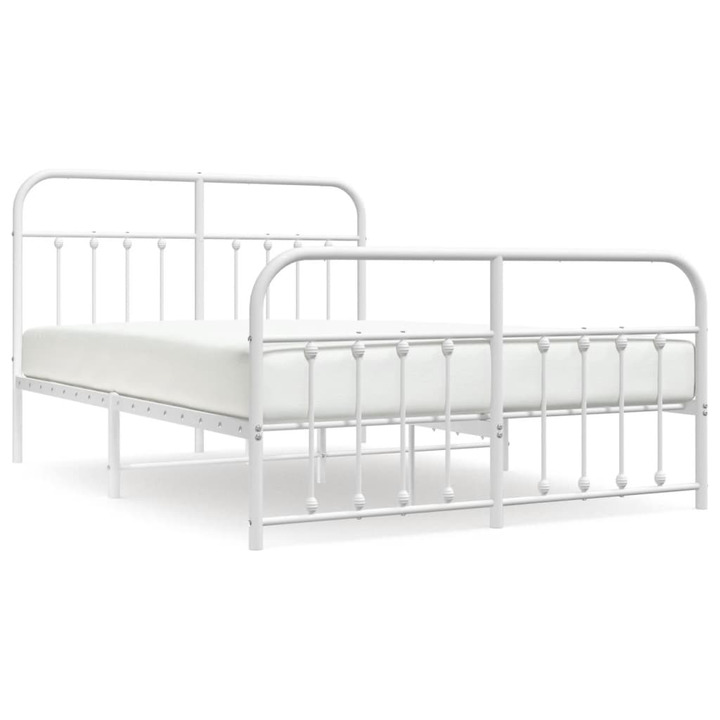 White Metal Bed Frame with Footboard 140x190cm - No Mattress Included
