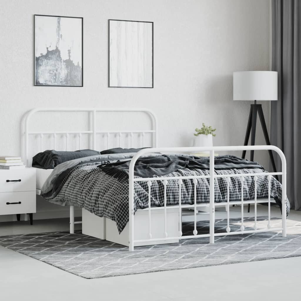 White Metal Bed Frame with Footboard 140x190cm - No Mattress Included