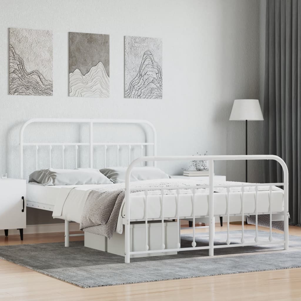 White Metal Bed Frame with Footboard 140x190cm - No Mattress Included