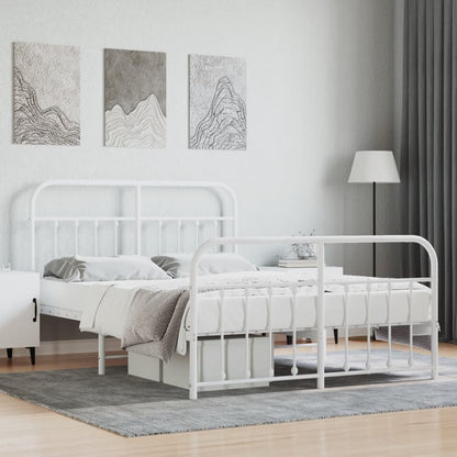 White Metal Bed Frame with Footboard 140x190cm - No Mattress Included