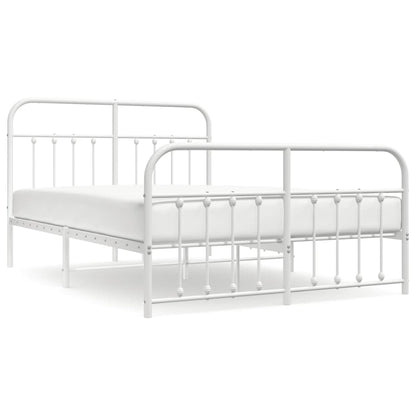 White Metal Bed Frame with Footboard, 140x200cm - No Mattress