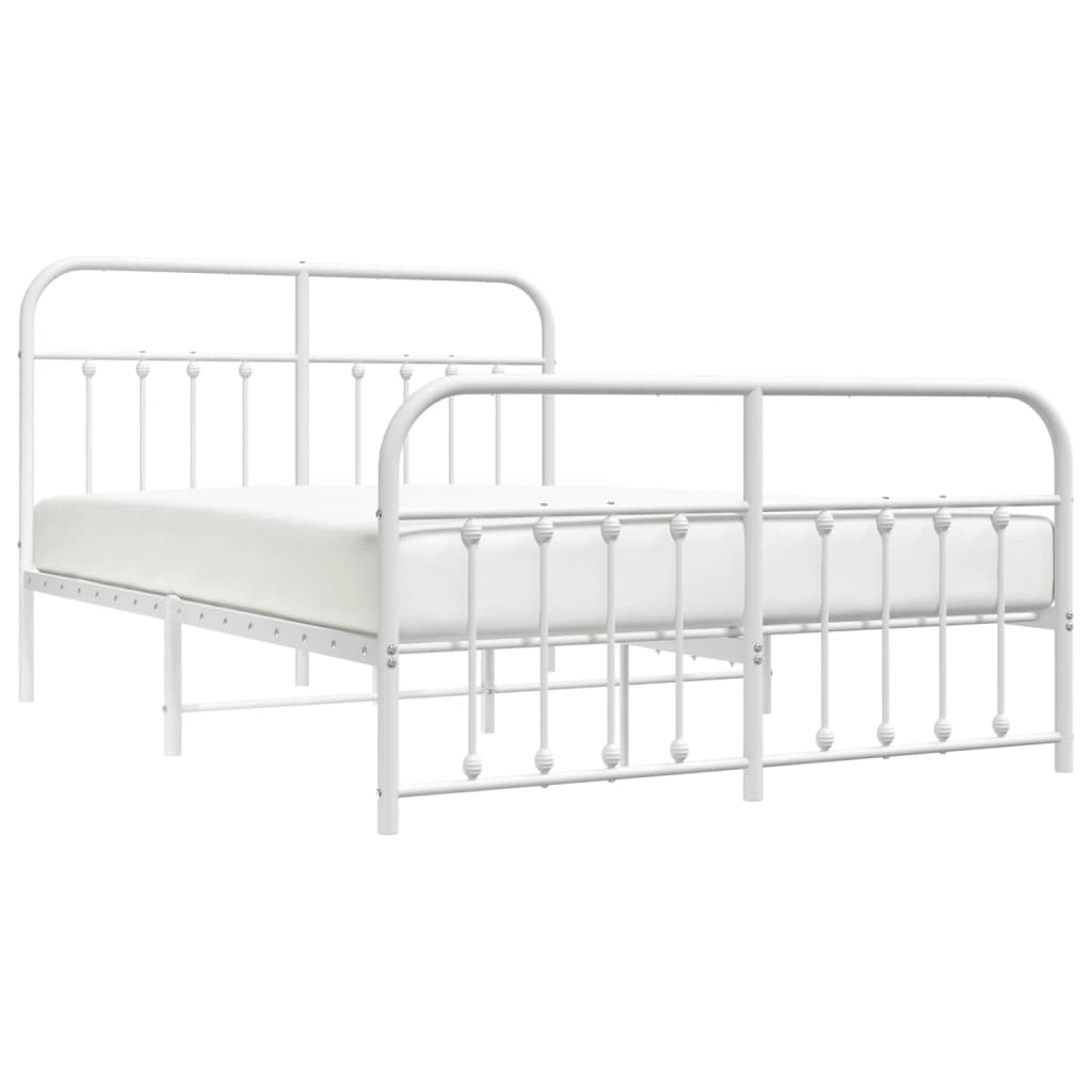 White Metal Bed Frame with Footboard, 140x200cm - No Mattress