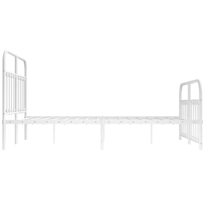 White Metal Bed Frame with Footboard, 140x200cm - No Mattress