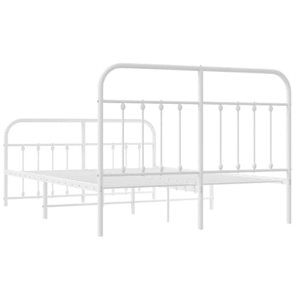 White Metal Bed Frame with Footboard, 140x200cm - No Mattress