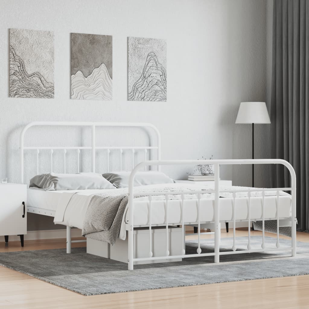 White Metal Bed Frame with Footboard, 140x200cm - No Mattress