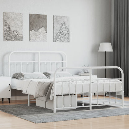 White Metal Bed Frame with Footboard, 140x200cm - No Mattress