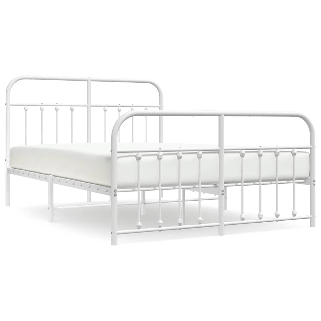 White Metal Bed Frame with Footboard, 150x200cm, Sturdy Design