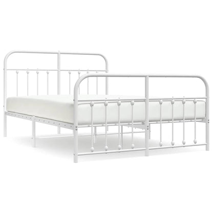 White Metal Bed Frame with Footboard, 150x200cm, Sturdy Design
