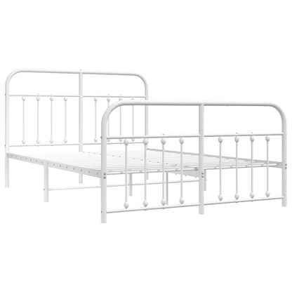 White Metal Bed Frame with Footboard, 150x200cm, Sturdy Design