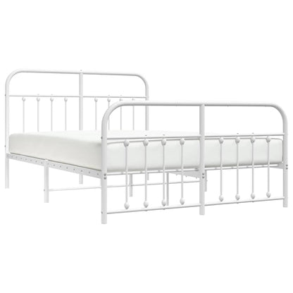 White Metal Bed Frame with Footboard, 150x200cm, Sturdy Design